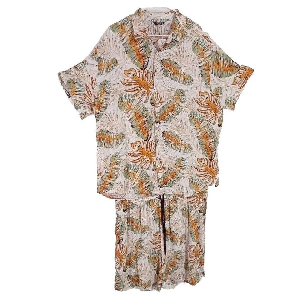 COOFANDY Mens Outfit 2XL Hawaiian Set Casual Button Down Travel Vacation Beach‎